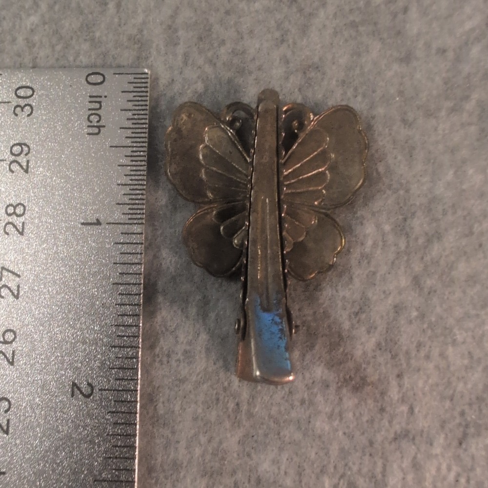 Antique Silver Tone Butterfly Hair Clip Barrette Vintage‎ Art Nouveau - Picture 2 of 2